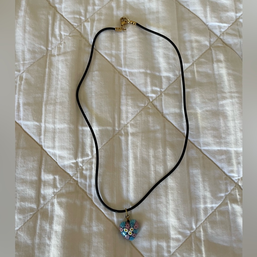 Blue and Purple Murano Glass Heart Necklace